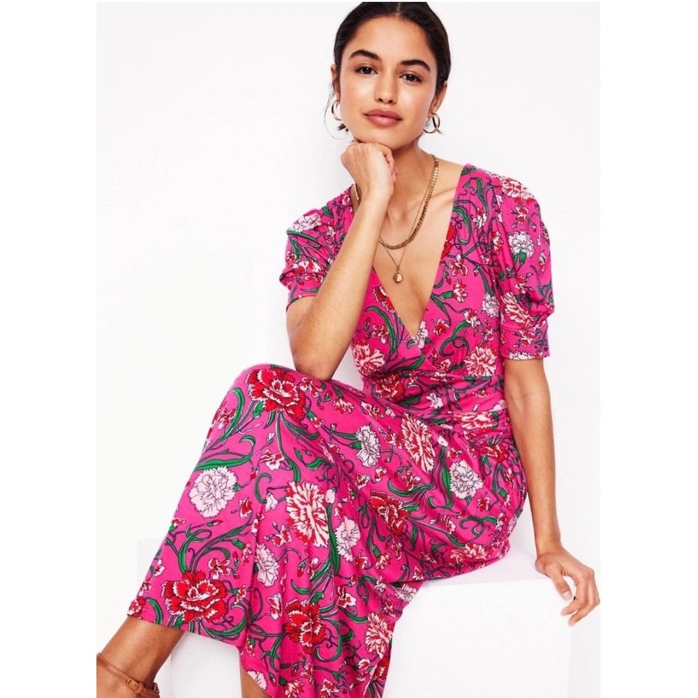 Boden Pink Floral Midi Dress